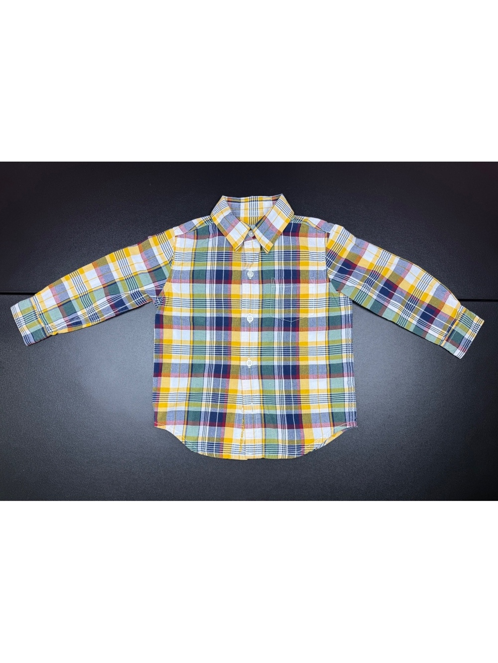 Janie and Jack Boys 18-24M Madras Plaid Button Down Shirt Yellow Navy Cotton